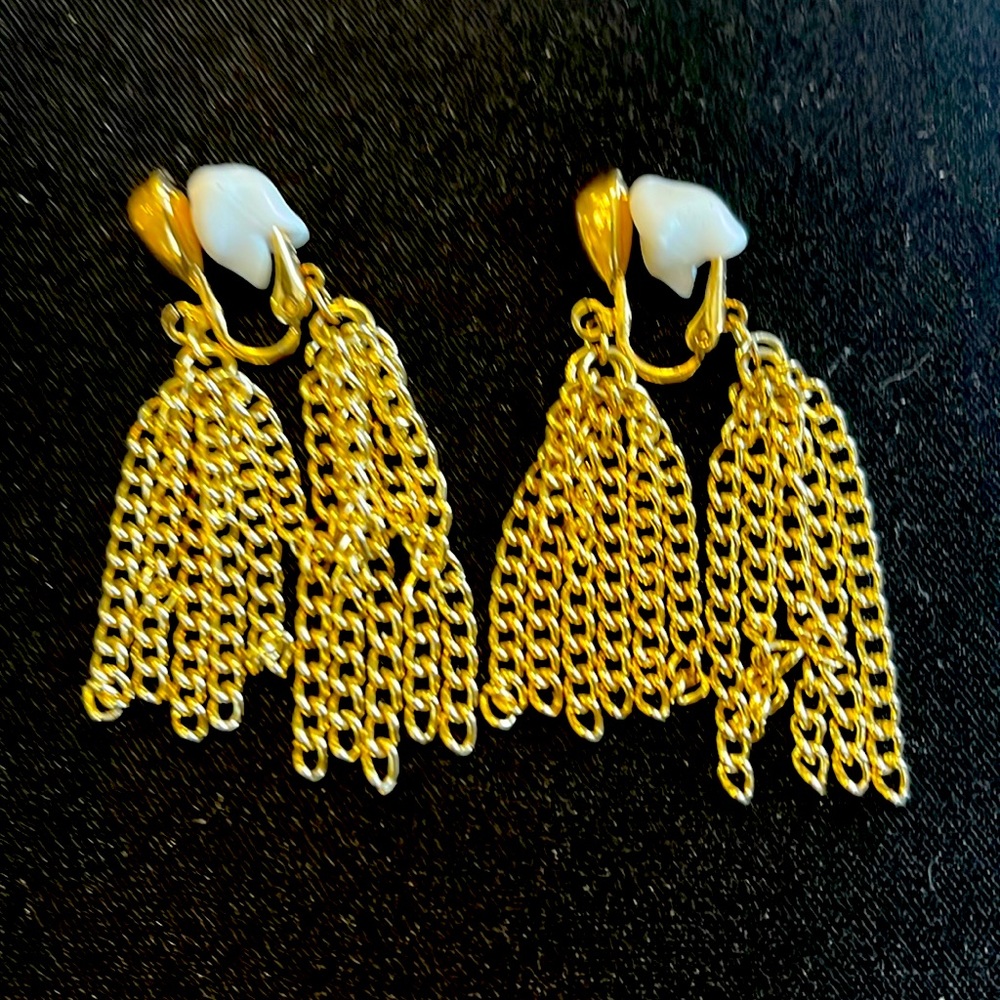 Haskell Gold Tone Tassell Clip On Earrings